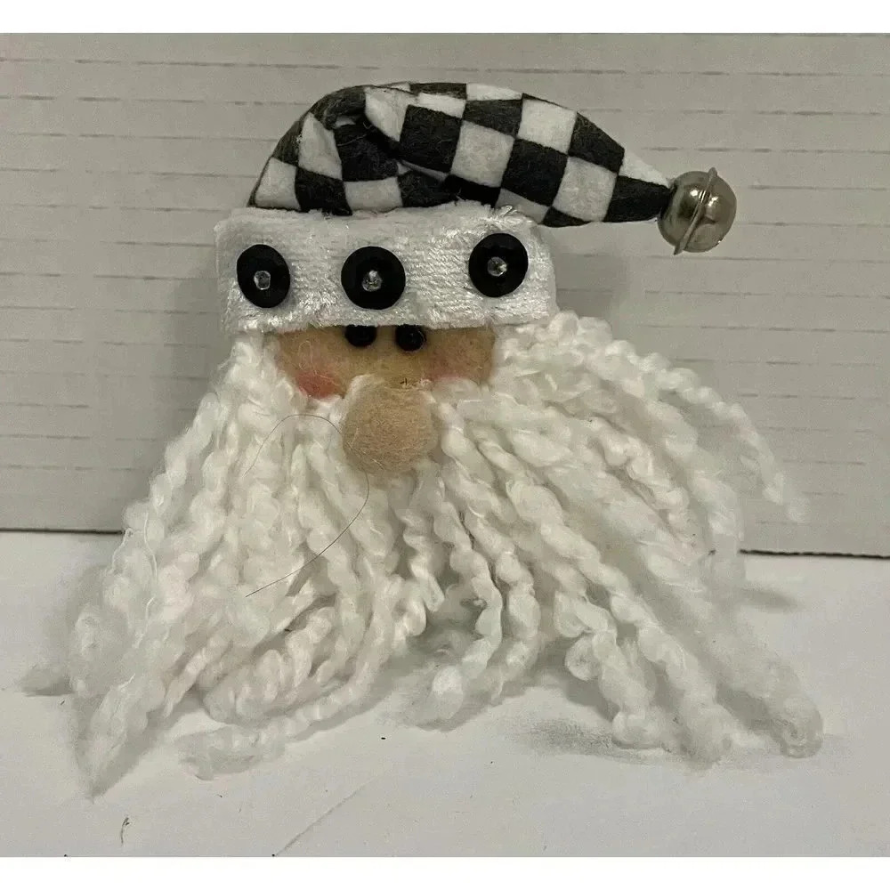Santa Claus Head Black White Checkered Hat‎ Christmas Ornament Decoration 4 In ￼